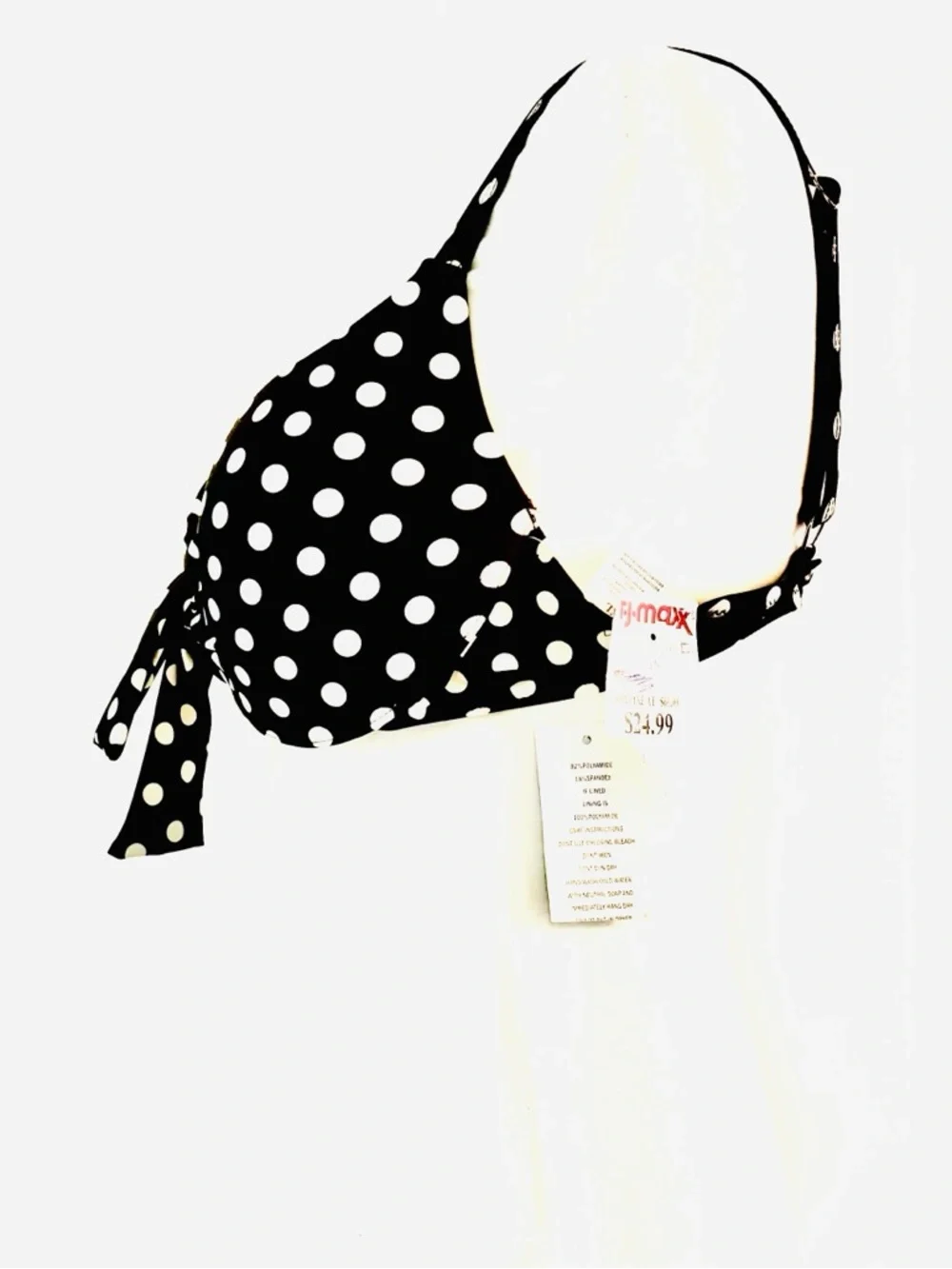 B. Rio Blue Brown and White Polka Dot Tie-Front Bikini Swim Top Large 36 C NWT